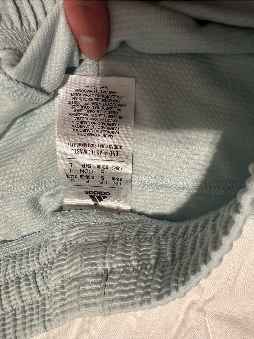adidas Pale Blue Ribbed Drawstring Shorts - Picture 5 of 7